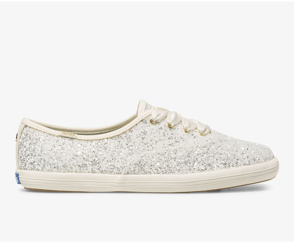 Πανινα Παπουτσια Γυναικεια - Keds Kate Spade New York Champion Glitter - Λευκα - PTARJ4759